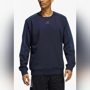 Adidas Men's Long Sleeve 3 Stripe Fleece Crew Sweatshirt Pullover ~Size XL